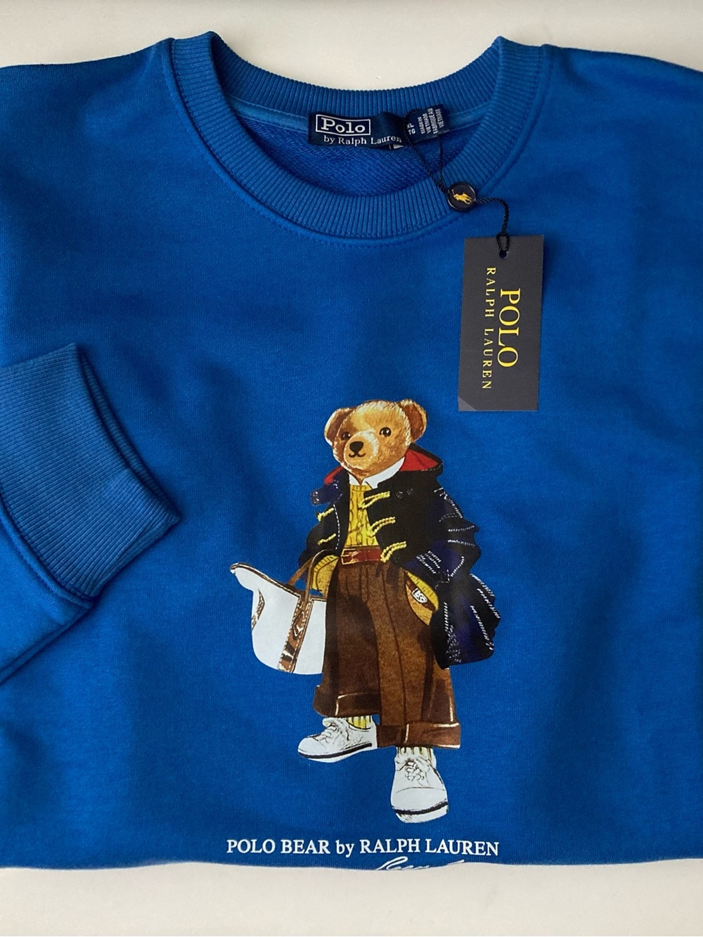 Polo Ralph Lauren Bear Sweatshirt XL Slim Fit Women’s Cotton Blue Crew Neck